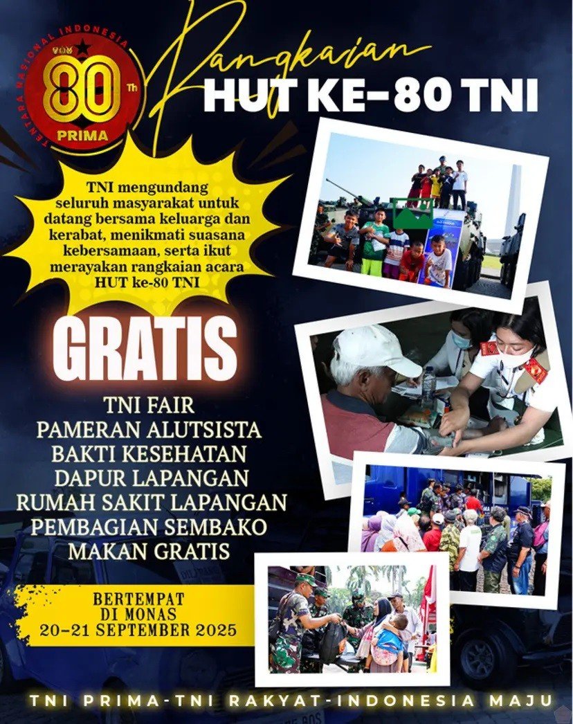 Gratis untuk Umum, Pameran Alutsista HUT ke-80 TNI Siap Digelar di Monas